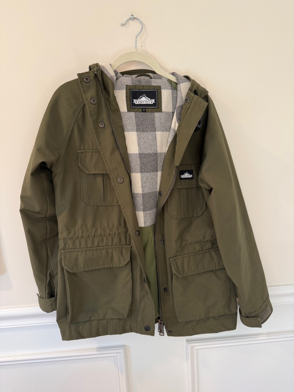Penfield Olive Utility Field Jacket with Plaid flannel Lining